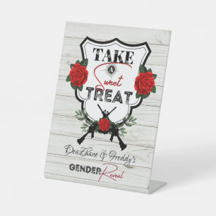 Guns or Roses Gender Reveal Baby Shower Treat Pedestal Sign