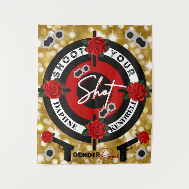 Guns or Roses Gender Reveal Shoot your Shot Tapestry (Front)
