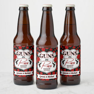 Guns or Roses Gender Reveal White Badge Beer Bottle Label