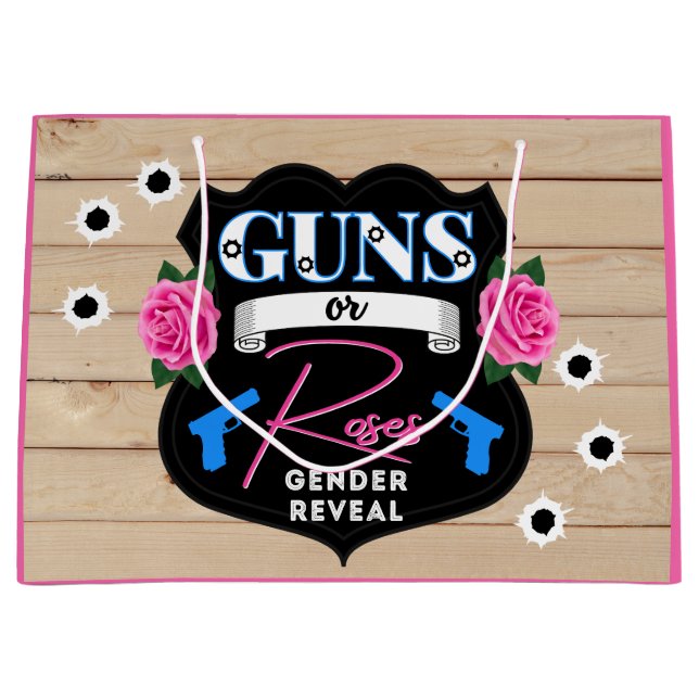 Guns or Roses Pink/Blue Gender Reveal Baby Shower  Large Gift Bag (Front)
