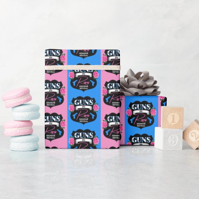 Guns or Roses Pink/Blue Gender Reveal Baby Shower  Wrapping Paper (Baby Shower)