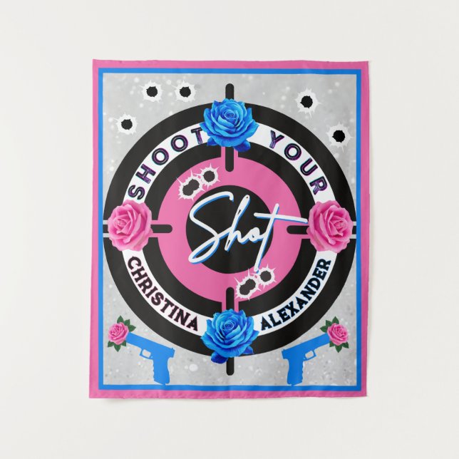 Guns or Roses Pink & Blue | Gender Reveal    Tapestry (Front)