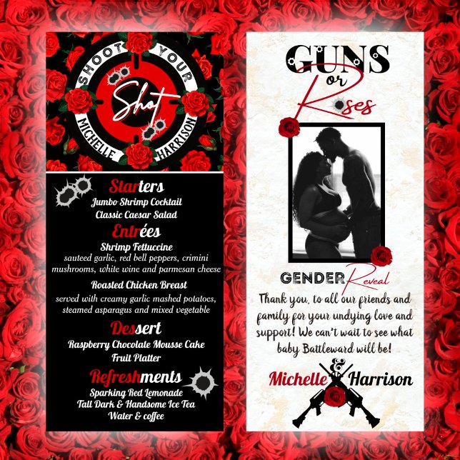 Guns or Roses Red & Black Gender Reveal Photo Menu (Creator Uploaded)