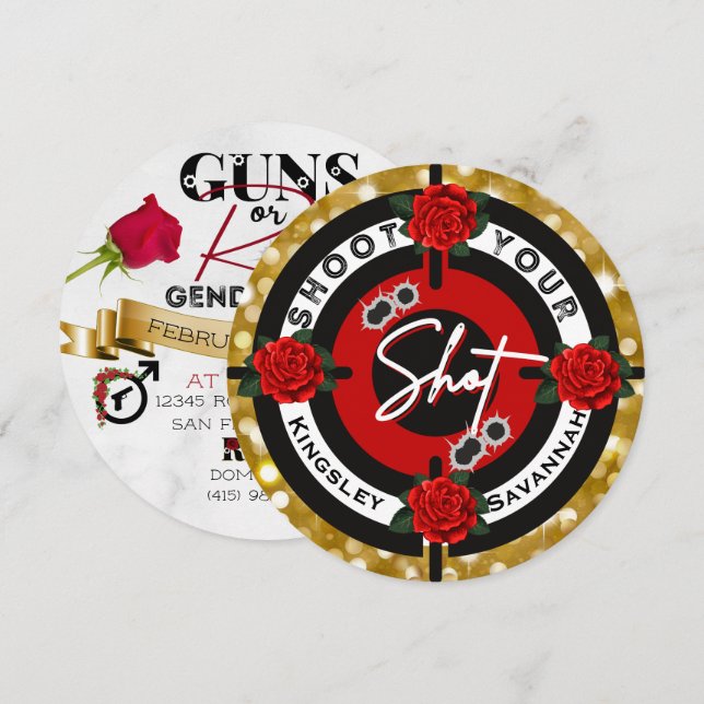 Guns or Roses | Shoot your Shot Gender Reveal Invitation (Front/Back)
