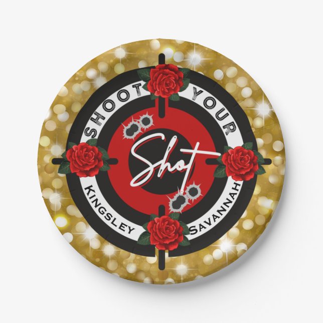 Guns or Roses Shoot your Shot Gender Reveal Paper Plate (Front)