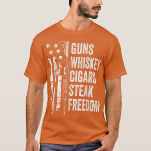 Guns Whiskey Cigars Steak FreedomUSA Flag BBQ Funn T-Shirt