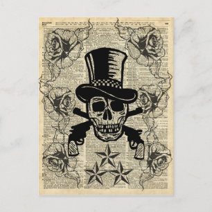Gunslinger,Happy Skull,Guns,Roses,Gift,Teens,Rock Postcard