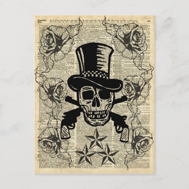 Gunslinger,Happy Skull,Guns,Roses,Gift,Teens,Rock Postcard (Front)