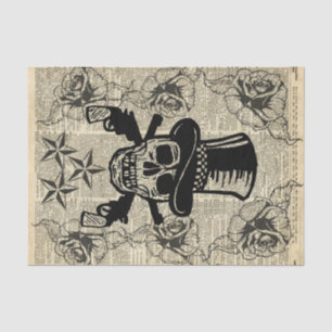 Gunslinger,Happy Skull,Guns,Roses,Gift,Teens,Rock Tissue Paper