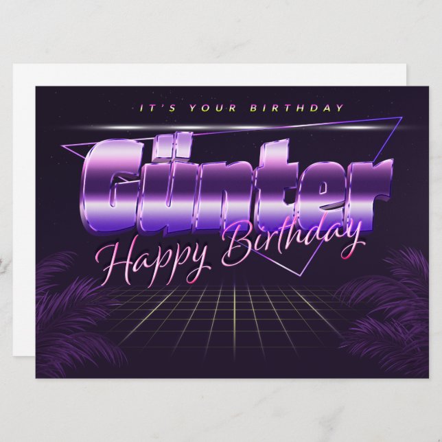 Gunter first name last name lilac retro card birth (Front/Back)