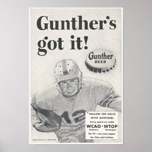 Gunther's Beer Ad 1954 Poster (Front)