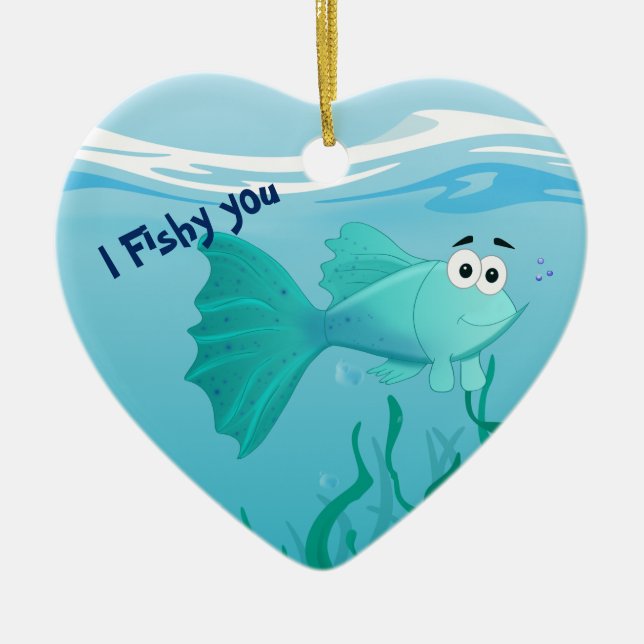 Guppy fish illustration ceramic tree decoration (Front)