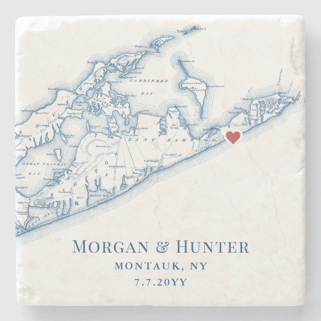 Gurney's Montauk Wedding Favour Long Island NY Map Stone Coaster (Front)