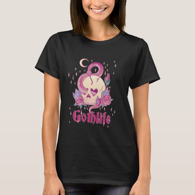 Gurokaw Creepy Cute Aesthetic Pastel Goth Skull Go T-Shirt (Front)
