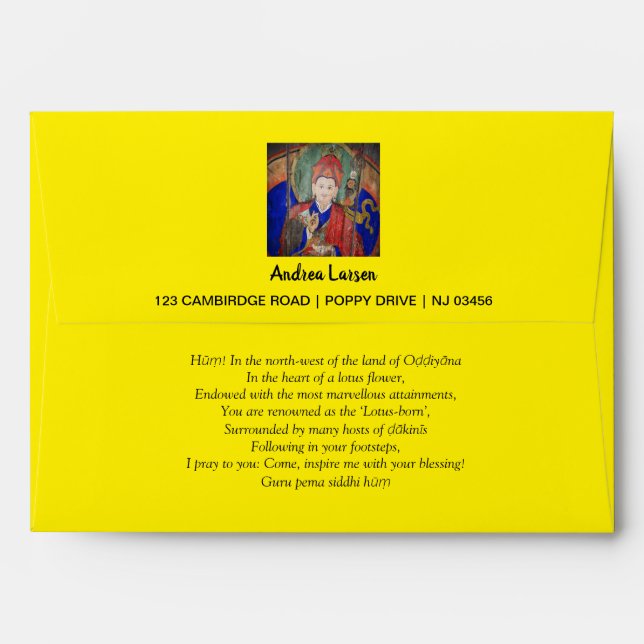 Guru Rinpoche, Padmasambhava Buddha & 7 Line Pray Envelope (Back (Top Flap))