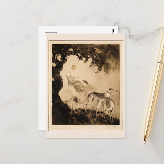 Gust of Wind by Louis Icart Postcard (Front/Back In Situ)
