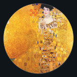 Gustav Klimt Adele Bloch-Bauer Vintage Art Nouveau Classic Round Sticker<br><div class="desc">Gustav Klimt Portrait Of Adele Bloch-Bauer I Art Nouveau Painting Portrait of Adele Bloch-Bauer I is a 1907 painting by Gustav Klimt. The first of two portraits Klimt painted of Bloch-Bauer, it has been referred to as the final and most fully representative work of his golden phase. This painting, which...</div>
