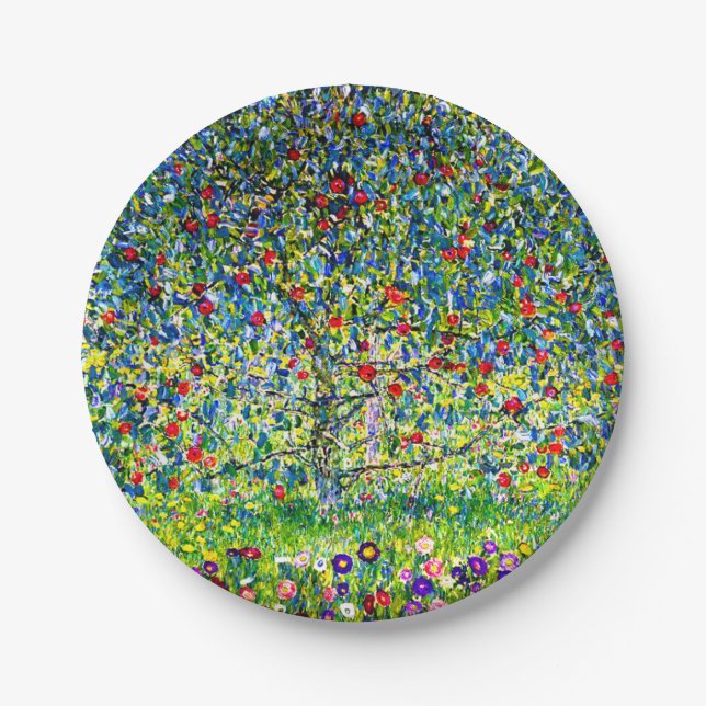 Gustav Klimt Apple Tree Paper Plate (Front)