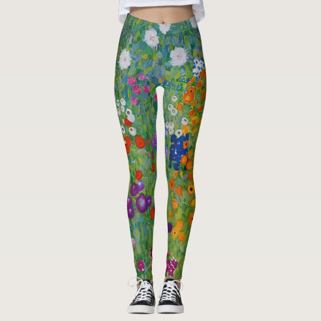 Gustav Klimt Bauerngarten Flower Garden Fine Art Leggings (Front)
