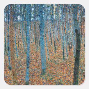 Gustav Klimt Beech Forest Vintage Fine Art Square Sticker