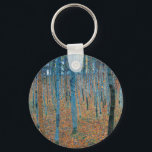 Gustav Klimt Beech Tree Forest Grove Key Ring<br><div class="desc">This is based on classic nature painting artworks by Gustav Klimt, Beech Grove 1, 1902. The artwork portrays a dense forest of tall, slender birch trees, with pale trunks marked by dark, vertical lines. The foliage is depicted in shades of blue, green, and yellow, adding a sense of depth and...</div>
