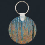Gustav Klimt Beech Tree Forest Grove Key Ring<br><div class="desc">This is based on classic nature painting artworks by Gustav Klimt, Beech Grove 1, 1902. The artwork portrays a dense forest of tall, slender birch trees, with pale trunks marked by dark, vertical lines. The foliage is depicted in shades of blue, green, and yellow, adding a sense of depth and...</div>