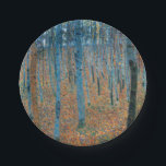 Gustav Klimt Beech Tree Forest Grove Paper Plate<br><div class="desc">This is based on classic nature painting artworks by Gustav Klimt, Beech Grove 1, 1902. The artwork portrays a dense forest of tall, slender birch trees, with pale trunks marked by dark, vertical lines. The foliage is depicted in shades of blue, green, and yellow, adding a sense of depth and...</div>