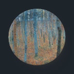 Gustav Klimt Beech Tree Forest Grove Paper Plate<br><div class="desc">This is based on classic nature painting artworks by Gustav Klimt, Beech Grove 1, 1902. The artwork portrays a dense forest of tall, slender birch trees, with pale trunks marked by dark, vertical lines. The foliage is depicted in shades of blue, green, and yellow, adding a sense of depth and...</div>