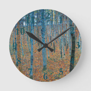 Gustav Klimt Beech Tree Forest Grove Round Clock