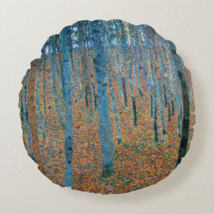 Gustav Klimt Beech Tree Forest Grove Round Cushion