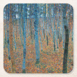 Gustav Klimt Beech Tree Forest Grove Square Paper Coaster<br><div class="desc">This is based on classic nature painting artworks by Gustav Klimt, Beech Grove 1, 1902. The artwork portrays a dense forest of tall, slender birch trees, with pale trunks marked by dark, vertical lines. The foliage is depicted in shades of blue, green, and yellow, adding a sense of depth and...</div>