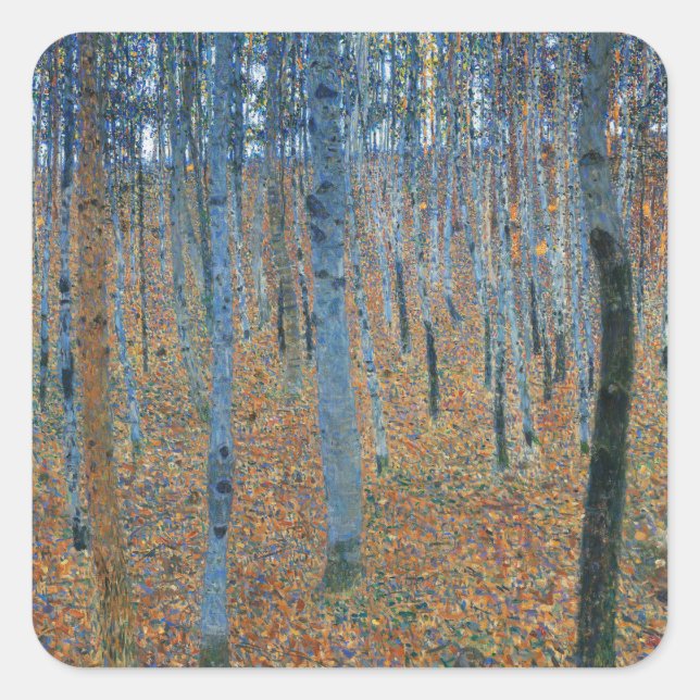 Gustav Klimt Beech Tree Forest Grove Square Sticker (Front)