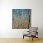 Gustav Klimt Beech Tree Forest Grove Tapestry<br><div class="desc">This is based on classic nature painting artworks by Gustav Klimt, Beech Grove 1, 1902. The artwork portrays a dense forest of tall, slender birch trees, with pale trunks marked by dark, vertical lines. The foliage is depicted in shades of blue, green, and yellow, adding a sense of depth and...</div>