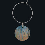 Gustav Klimt Beech Tree Forest Grove Wine Charm<br><div class="desc">This is based on classic nature painting artworks by Gustav Klimt, Beech Grove 1, 1902. The artwork portrays a dense forest of tall, slender birch trees, with pale trunks marked by dark, vertical lines. The foliage is depicted in shades of blue, green, and yellow, adding a sense of depth and...</div>