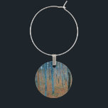 Gustav Klimt Beech Tree Forest Grove Wine Charm<br><div class="desc">This is based on classic nature painting artworks by Gustav Klimt, Beech Grove 1, 1902. The artwork portrays a dense forest of tall, slender birch trees, with pale trunks marked by dark, vertical lines. The foliage is depicted in shades of blue, green, and yellow, adding a sense of depth and...</div>
