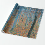 Gustav Klimt Beech Tree Forest Grove Wrapping Paper<br><div class="desc">This is based on classic nature painting artworks by Gustav Klimt, Beech Grove 1, 1902. The artwork portrays a dense forest of tall, slender birch trees, with pale trunks marked by dark, vertical lines. The foliage is depicted in shades of blue, green, and yellow, adding a sense of depth and...</div>