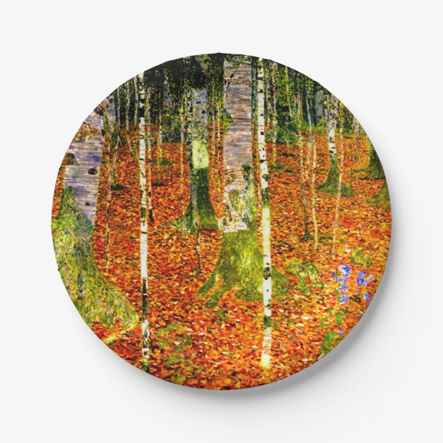 Gustav Klimt Birch Trees Paper Plate (Front)