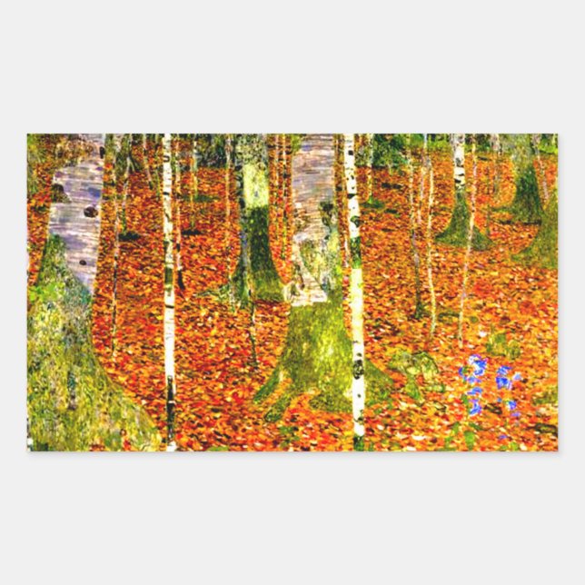 Gustav Klimt Birch Trees Rectangular Sticker (Front)