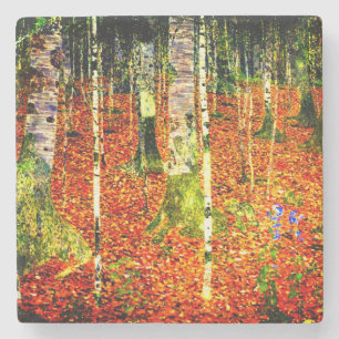 Gustav Klimt Birch Trees Stone Coaster