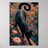 Gustav Klimt Black Cat In a Flower Garden, Cat Art