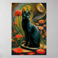 Gustav Klimt Black Cat In a Flower Garden, Cat art