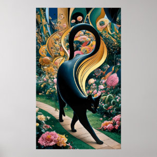 Gustav Klimt Black Cat In a Flower Garden, Cat Art Poster