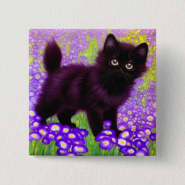 Gustav Klimt Black Kitten 15 Cm Square Badge (Front)