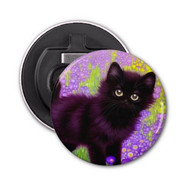 Gustav Klimt Black Kitten Bottle Opener (Front)