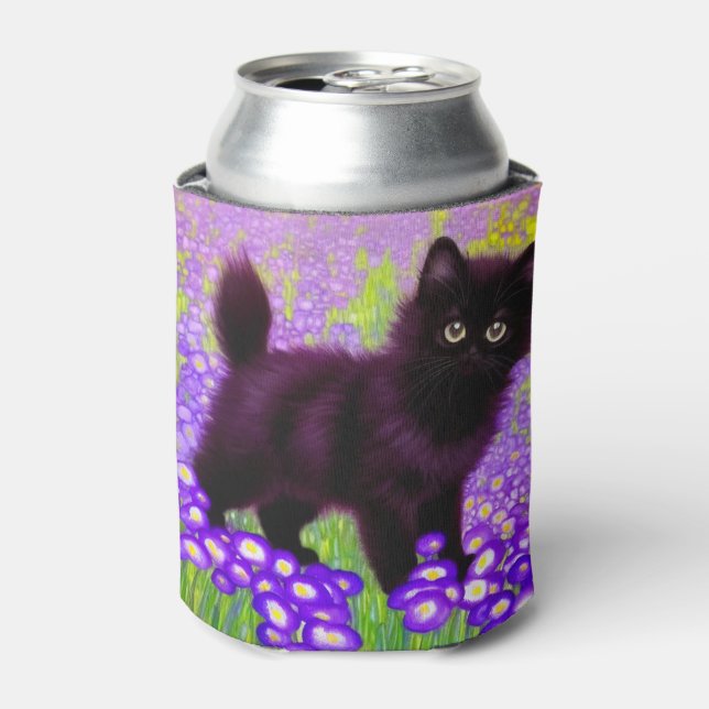 Gustav Klimt Black Kitten Can Cooler (Can Front)