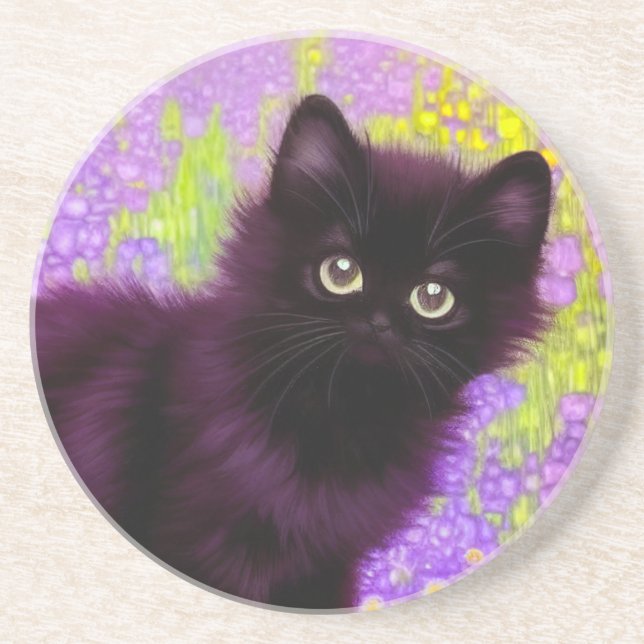 Gustav Klimt Black Kitten Coaster (Front)