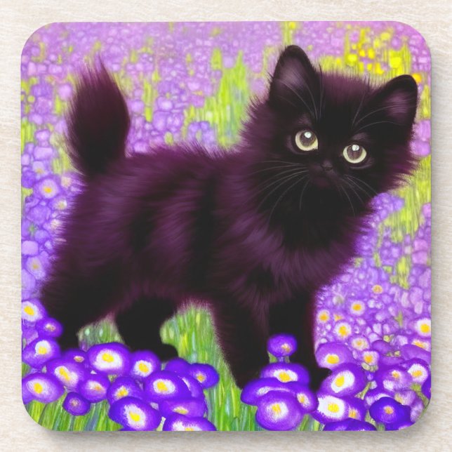 Gustav Klimt Black Kitten Coaster (Front)