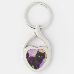 Gustav Klimt Black Kitten Key Ring