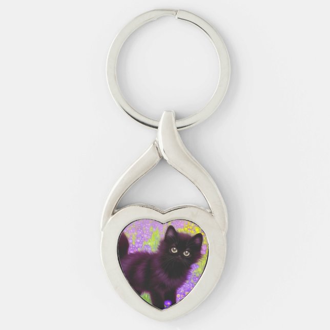 Gustav Klimt Black Kitten Key Ring (Front)