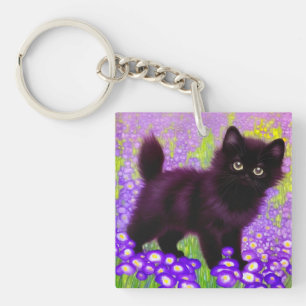 Gustav Klimt Black Kitten Key Ring